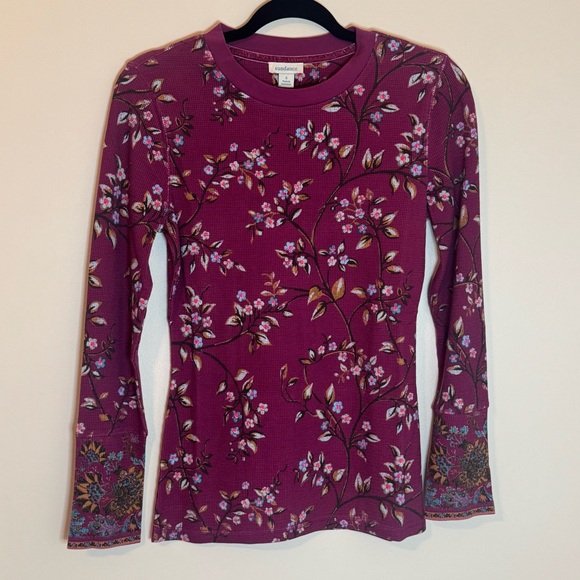 NWOT Sundance Willowherb Thermal Floral Raspberry Crew Neck Velvet  Cuffs S - Picture 1 of 7